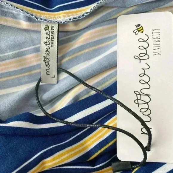 🆕 Mother Bee Maternity Navy Stripe Ruched Dress L🆕 - Picture 8 of 11